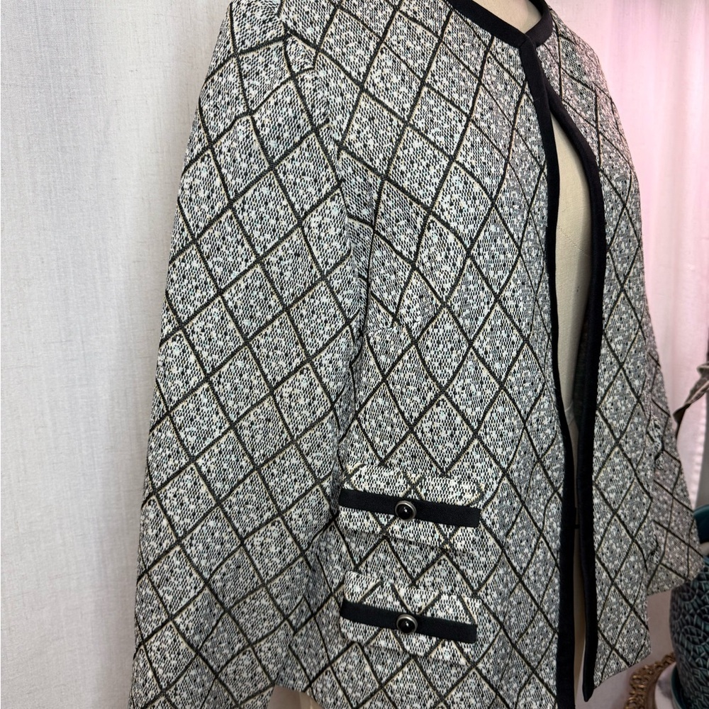 Henry Lee Black White Textured Jacket Open Front Blazer Women’s | See Pics 4 sz - Picture 2 of 5